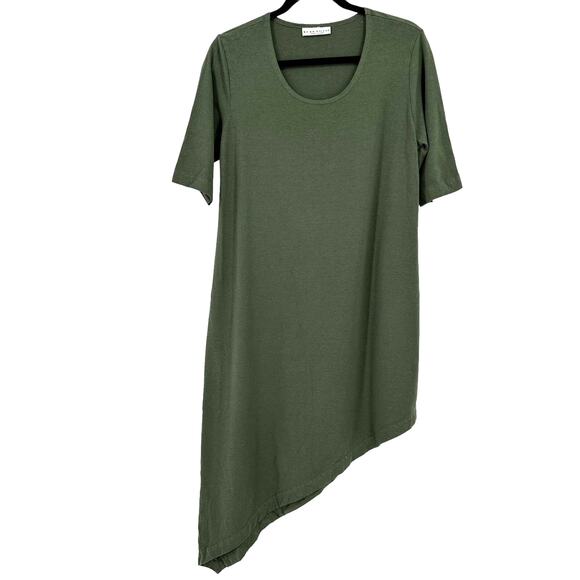 bryn Walker Green Asymmetrical Short Sleeve Tee Dress - Picture 1 of 8